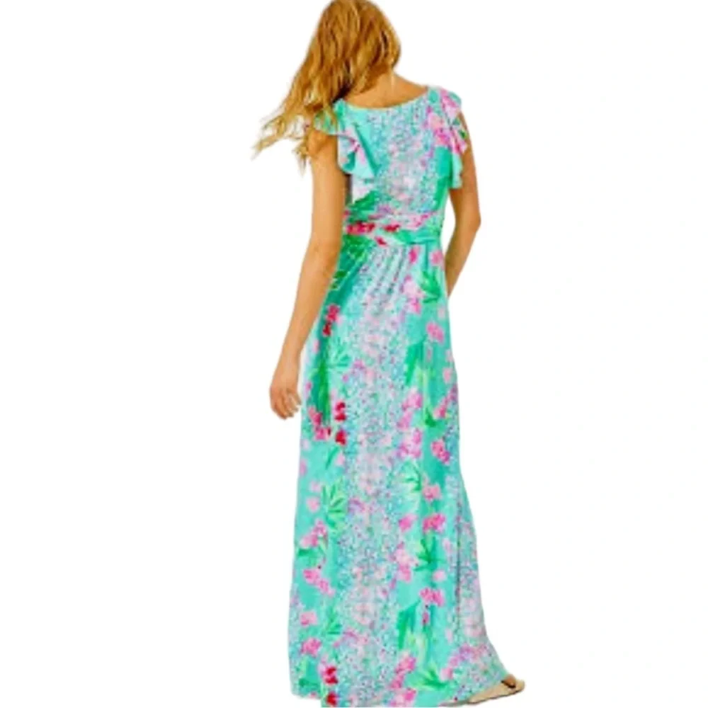 Lilly Pulitzer Mint Green Floral Maxi Dress with Pink Accents - Picture 2 of 6